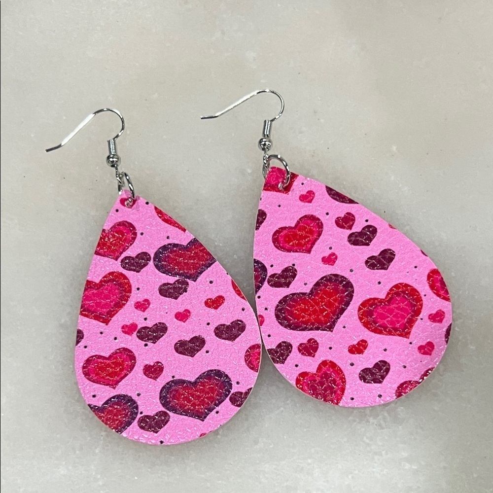 Chic Pink Heart Teardrop Earrings